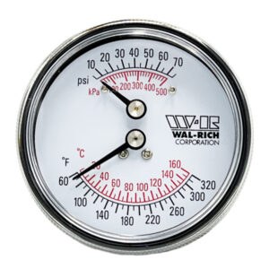 Temperature / Pressure Straight Gauge 3-1/4 Dial 1/2 Outlet