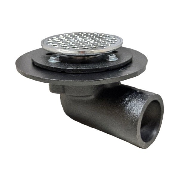 No Hub Cast Iron Side Outlet Shower Drain with Chrome-Plated Brass Strainer (Round) 0523102