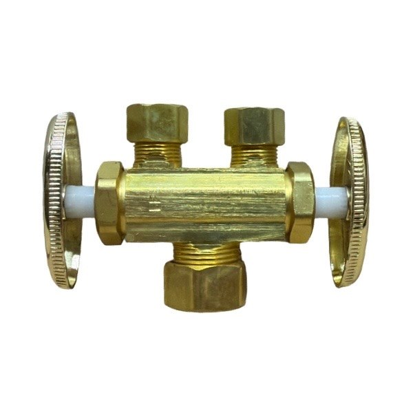 3/8" OD x 3/8" OD x 5/8" OD Brass Dual Shutoff Stop (Lead-Free) 4220602