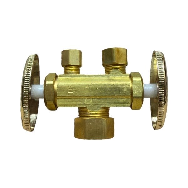 1/4" OD x 3/8" OD x 5/8" OD Brass Dual Shutoff Stop (Lead-Free) 4220604