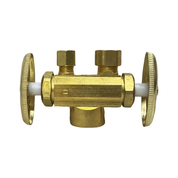 1/4" OD x 3/8" OD x 1/2"IPS Brass Dual Shutoff Stop (Lead-Free) 4220704