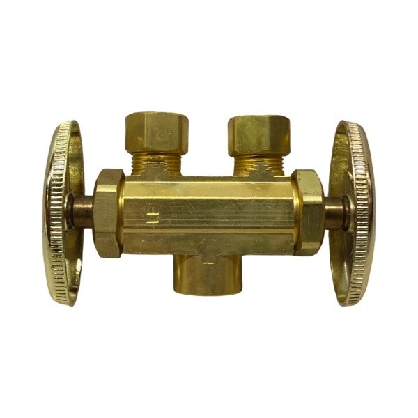 3/8" OD x 3/8" OD x 1/2" SWT Brass Dual Shutoff Stop (Lead-Free) 4220802