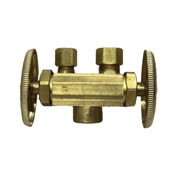 1/4" OD x 3/8" OD x 1/2" SWT Brass Dual Shutoff Stop (Lead-Free) 4220804