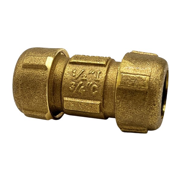 1/2" Short Brass Compression Coupling (Lead-Free) (Also fits 3/4" CTS) 4531002