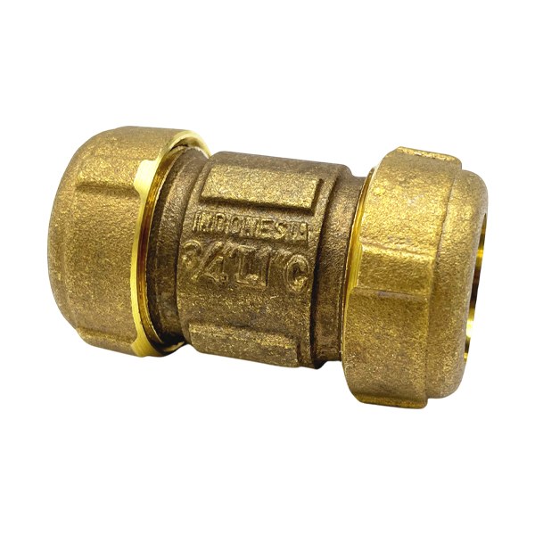 3/4" Short Brass Compression Coupling (Lead-Free) (Also fits 1" CTS) 4531004