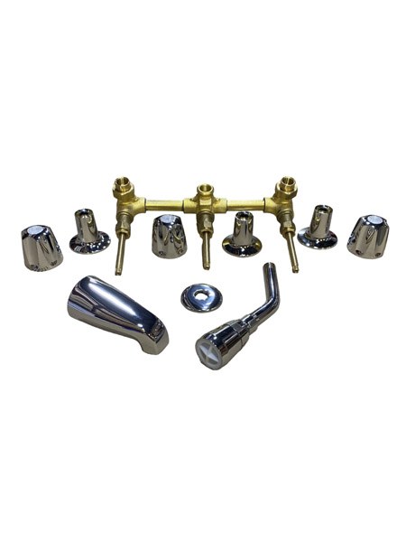 11" Three-Handle Chrome Plated Tub/Shower Faucet with Tub Spout, Shower Head, and Shower Arm 4703304